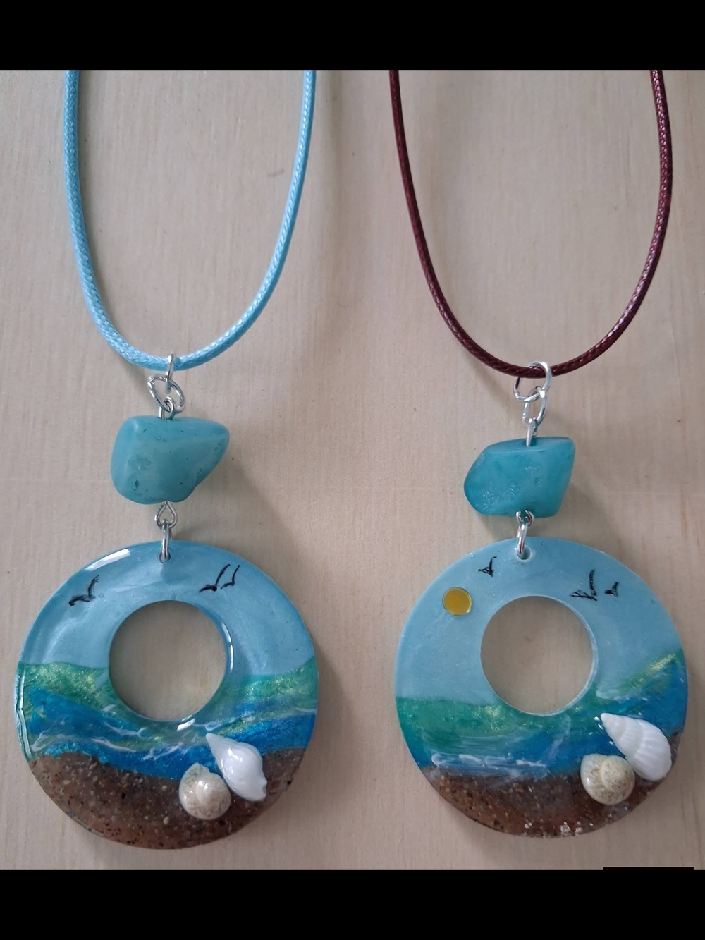 Sea Breeze Blue Resin Pendant Necklace with Shell Accents